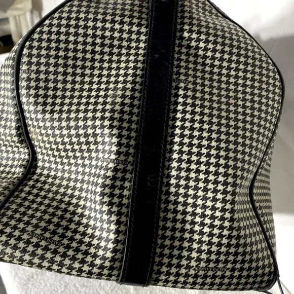 SOLD-Vintage Polo Ralph Lauren Houndstooth Coated Canvas Leather Duffle Bag RARE - Picture 10 of 16